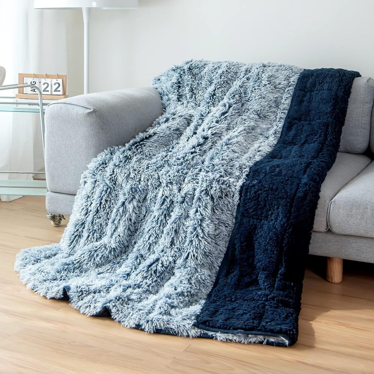 15lbs Weighted Blanket Morandi Blue 48x72" Faux Fur & Sherpa Cozy