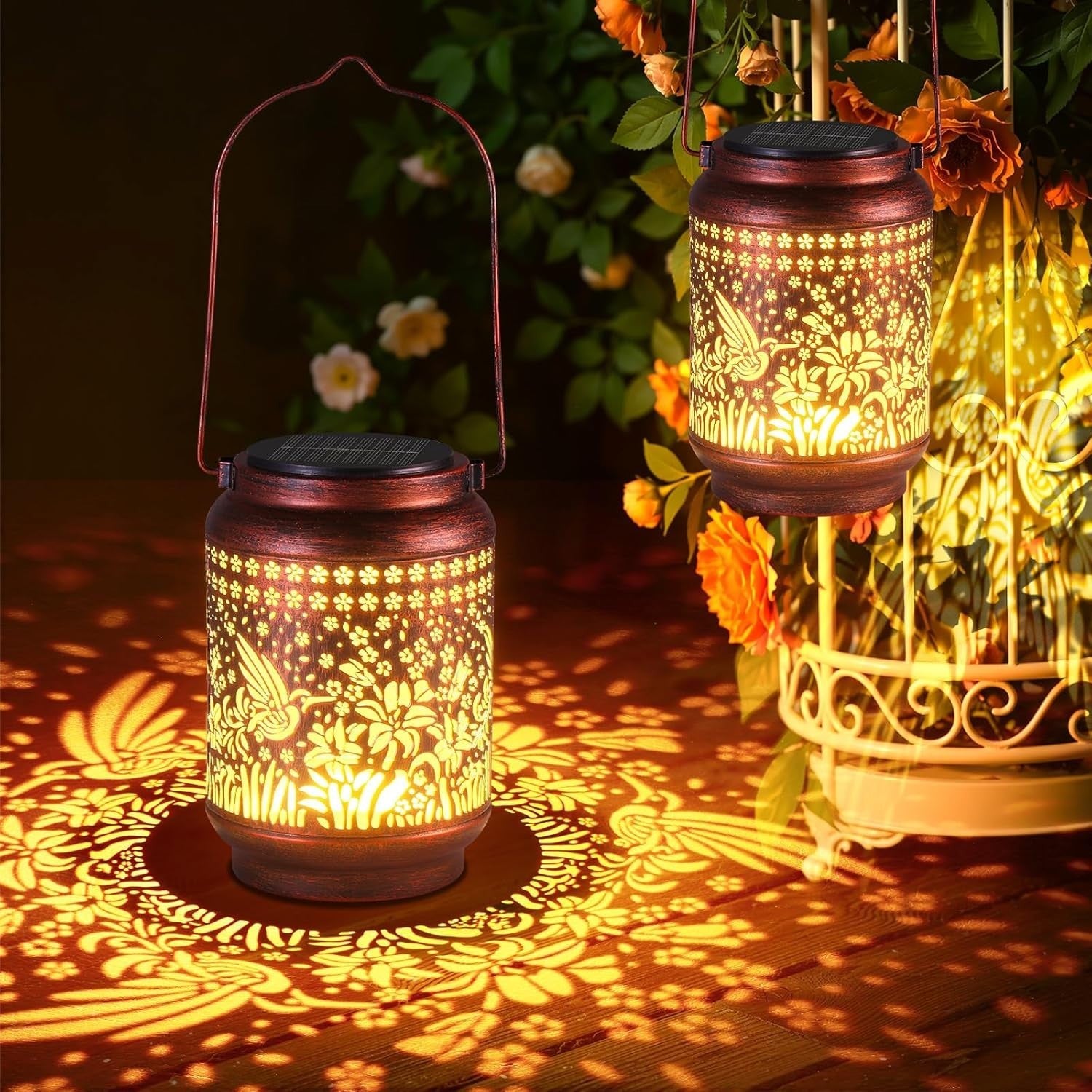 2 Pack Solar Hummingbird Lanterns Garden Lights • Waterproof Hanging Decor