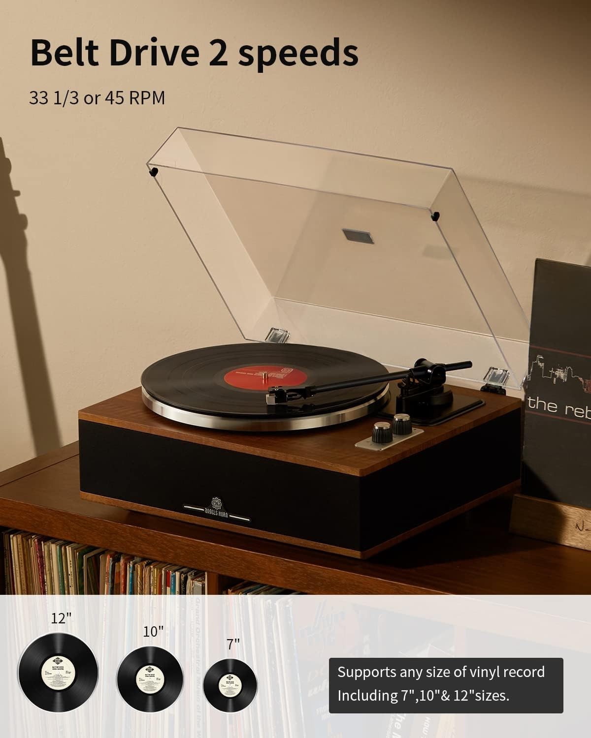 Bluetooth Turntable HiFi Record Player Built-in Speakers Belt Drive 2-Speed