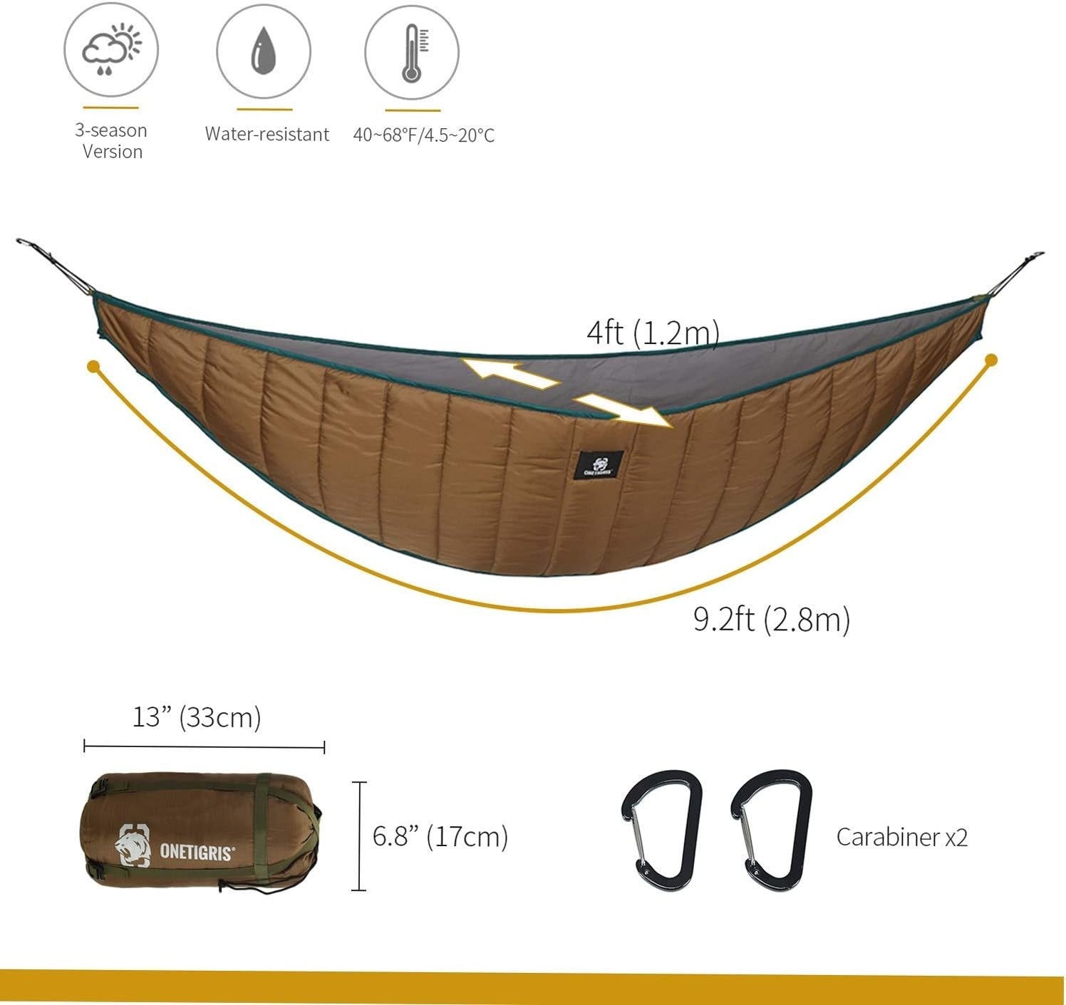 4-Season Hammock Underquilt Lightweight Full-Length Warm Outdoor Camping Gear