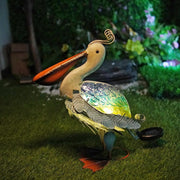 Solar Pelican Garden Ornament Metal LED Light Outdoor Patio Decor 17" Coastal