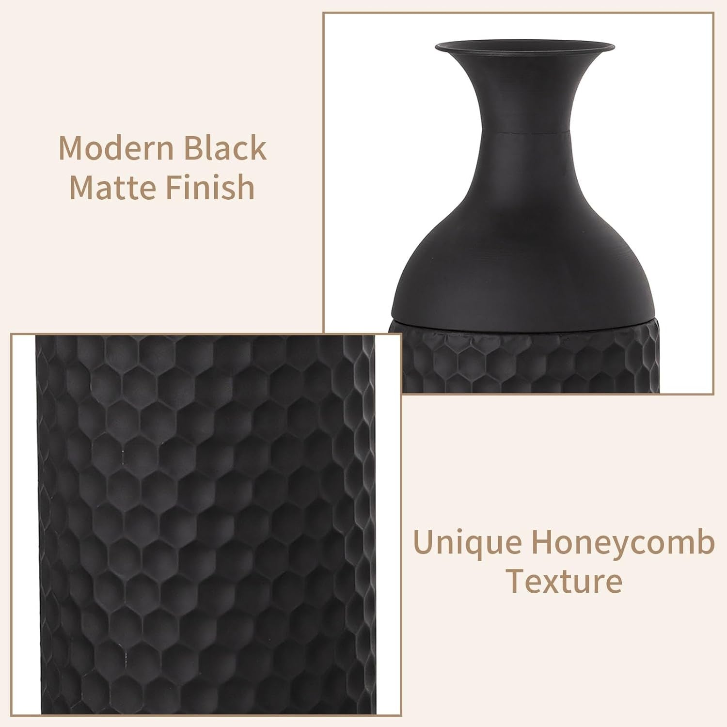 Large Black Floor Vase Set Tall Metal Standing Vases Modern Home Decor