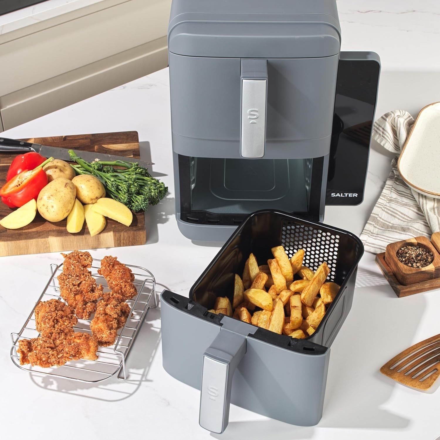 Vertical Dual Drawer Air Fryer 9L  4-Layer Cooking, 9 Presets, Sync/Match, 2400W
