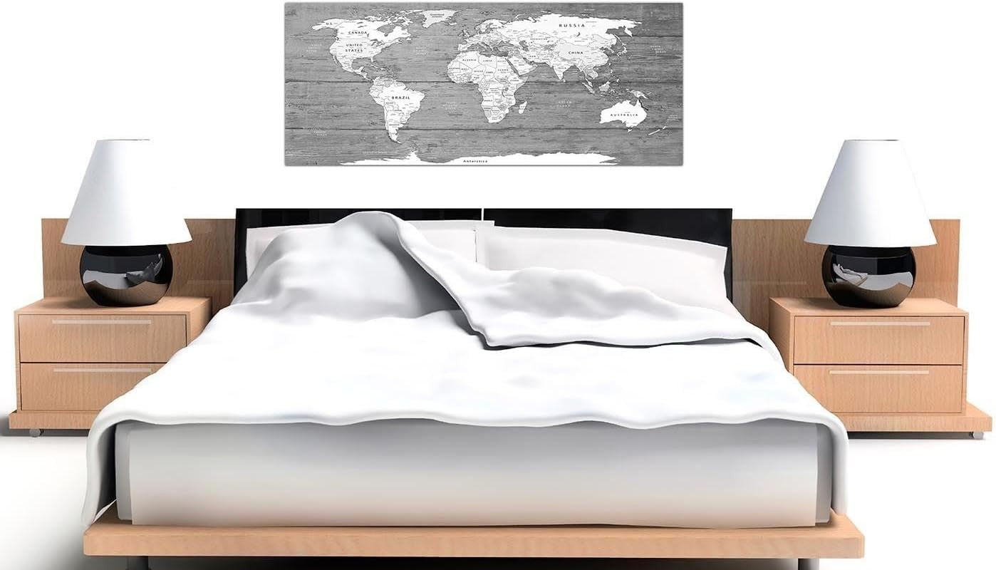 Grey White World Map Canvas Wall Art 118x49cm Modern Home Decor