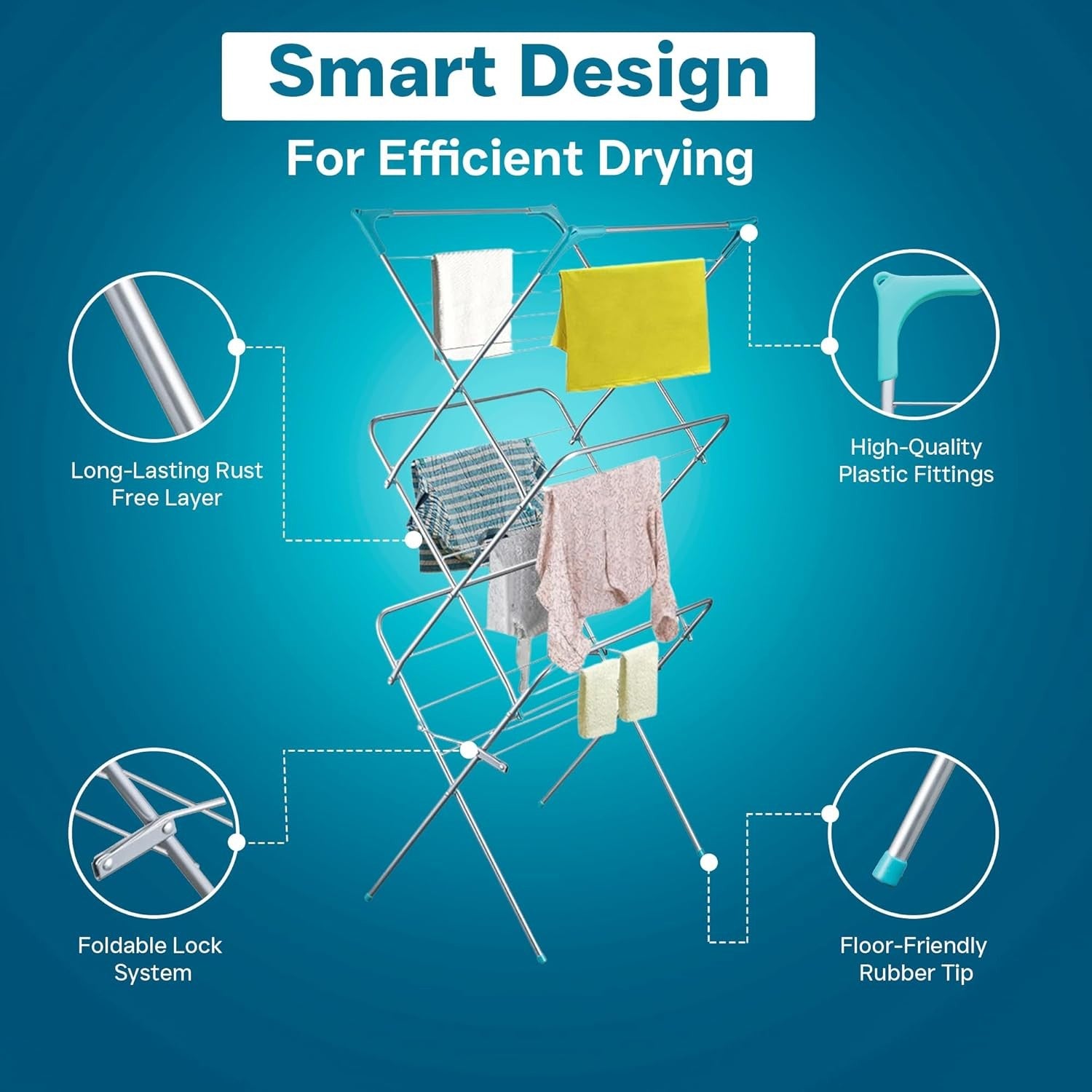 3 Tier Clothes Airer Folding Laundry Drying Rack Non Slip Space Saving