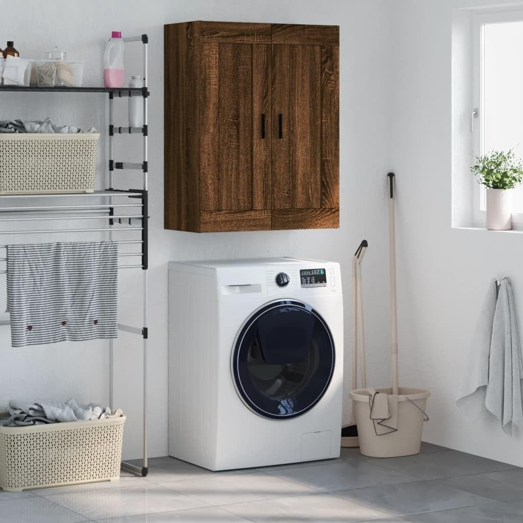 Wall Mounted Cabinet Brown Oak 3 Compartments Durable Wood 34x69.5x90cm
