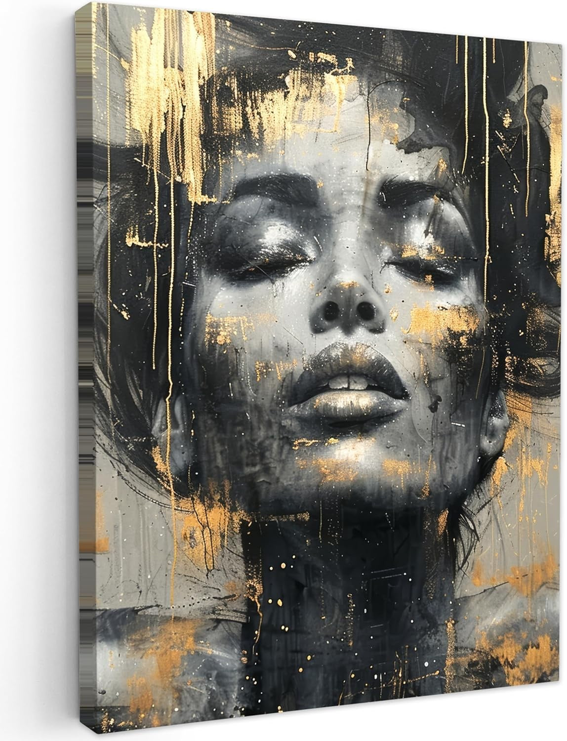 Abstract Woman Canvas Wall Art 50x70cm Gold Glamour Framed Print