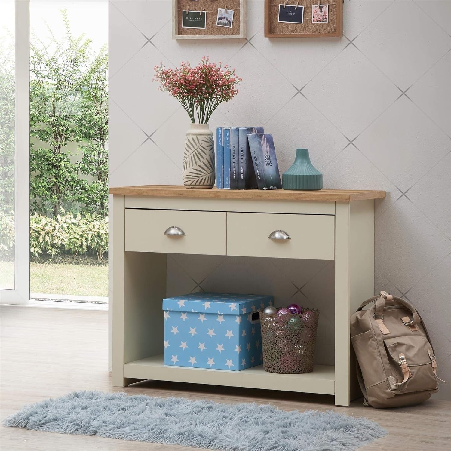 Cream Console Table with Drawers & Shelf, Hallway Storage 75x100x35cm