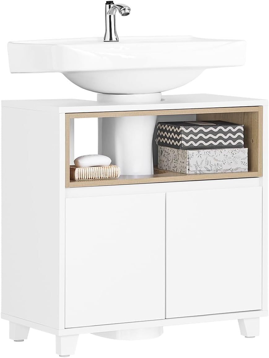 White Under Sink Bathroom Cabinet 60x30x61cm Slim Storage Cupboard Unit