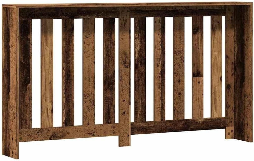 Old Wood Radiator Cover Shelf | Rustic Slatted MDF Cabinet 149x20x82cm