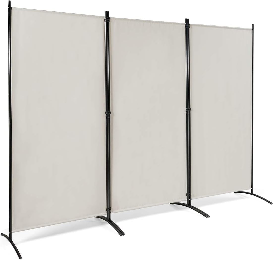 3 Panel Beige Folding Room Divider Privacy Screen Partition for Home Office