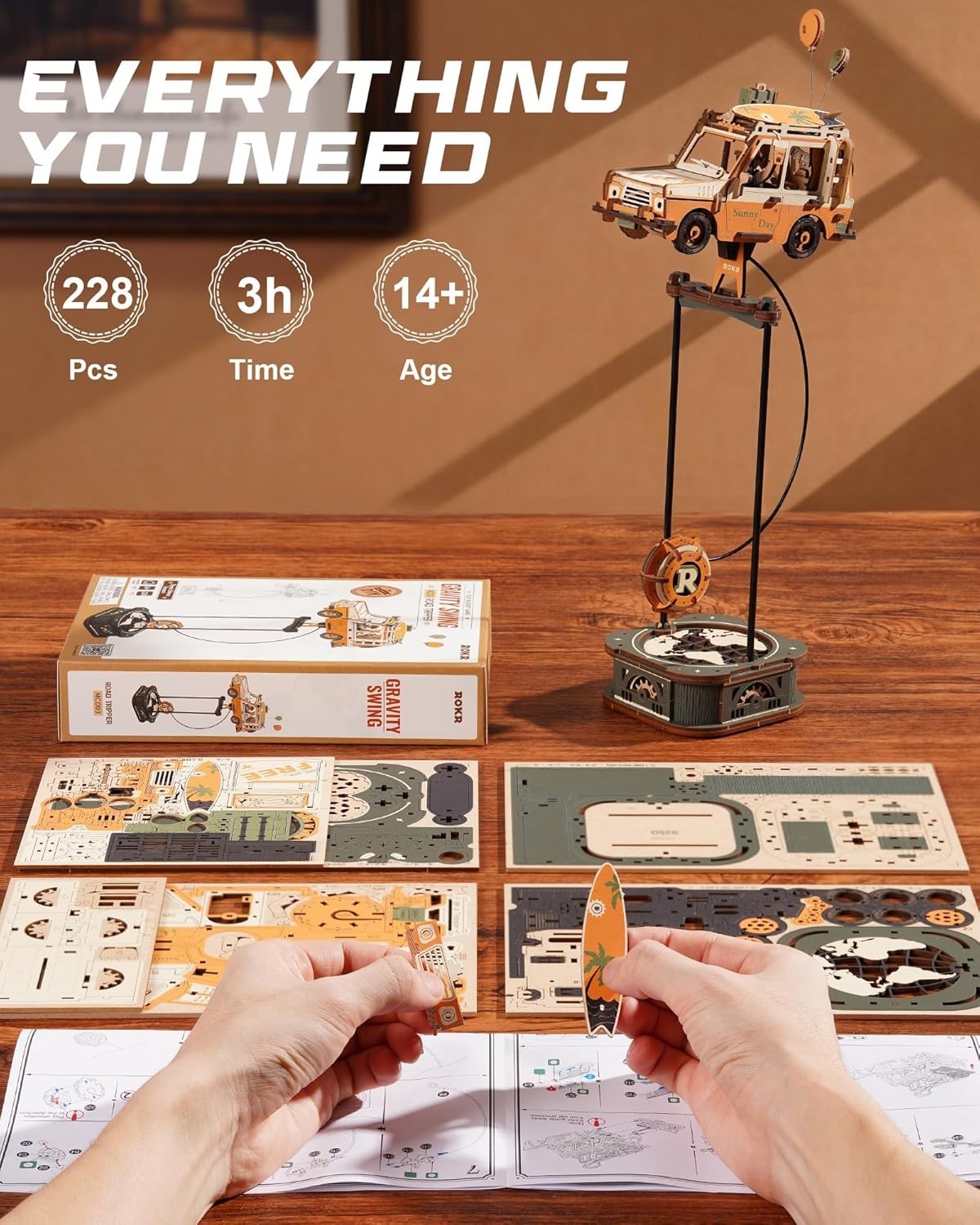 3D Wooden Gravity Swing Puzzle - Desktop Balance Ornament, Relaxing Build
