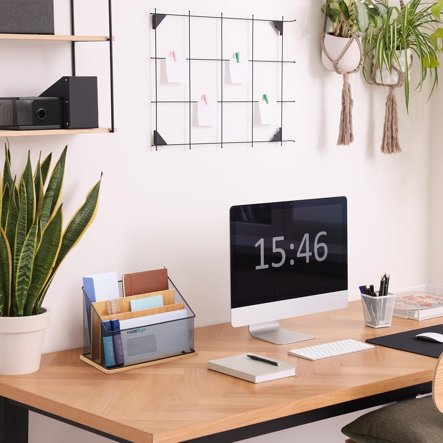3-Tier Desk Document Organizer | Bamboo & Metal Letter Tray, Vertical Stand