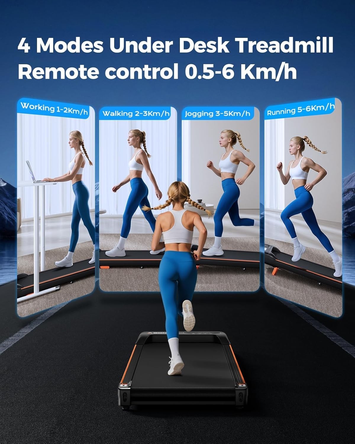 Under Desk Walking Treadmill 8% Incline 1-6 Km/H Home Office