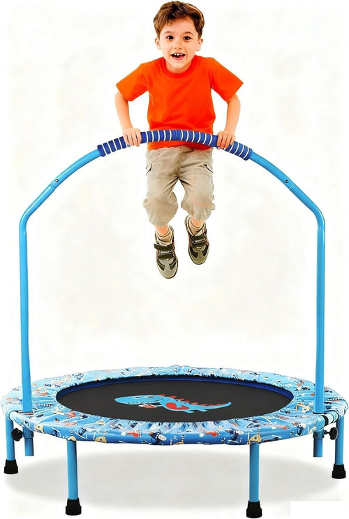38in Kids Quiet Rebounder Trampoline Adjustable Handle Foldable