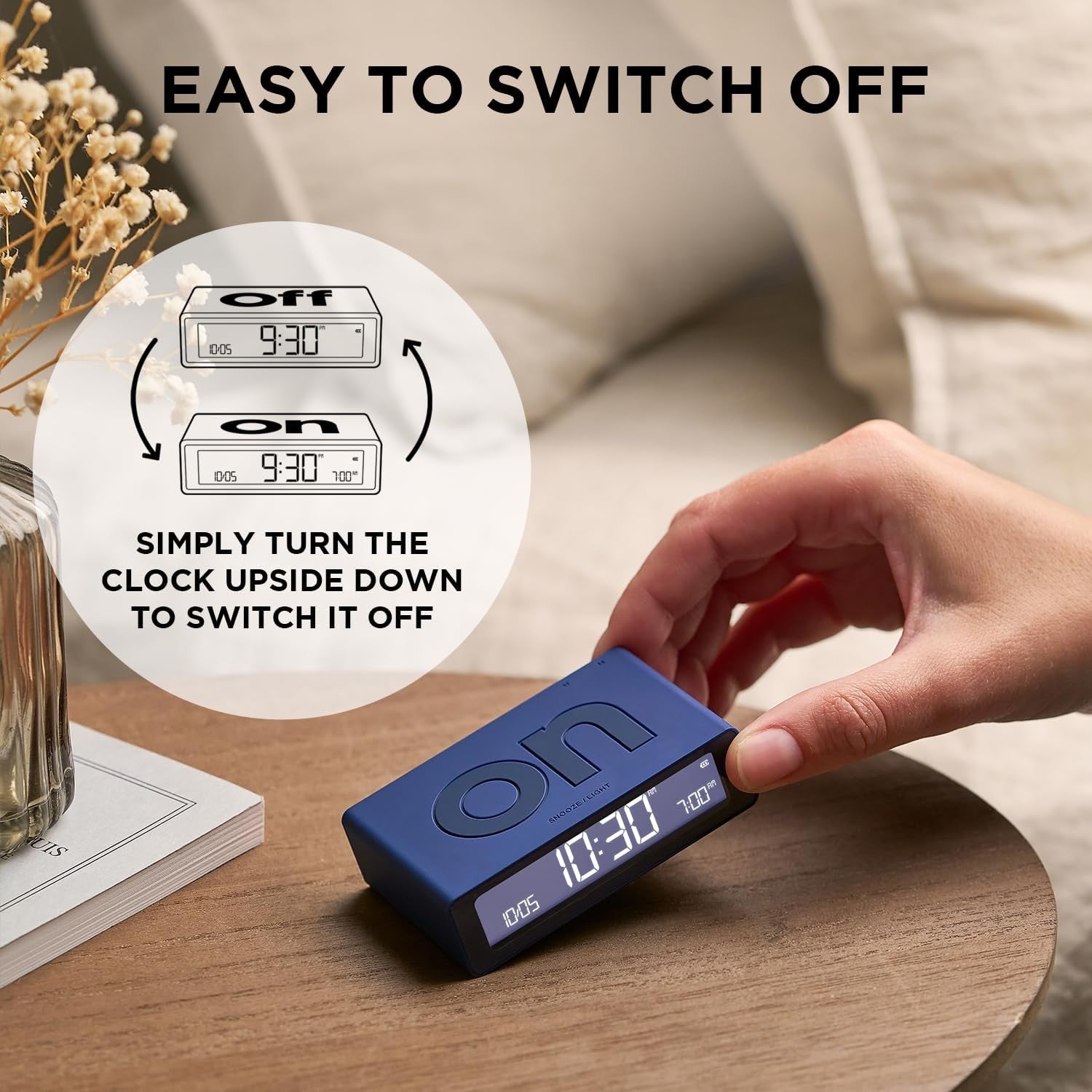 Mini Digital Alarm Clock LED Flip On Off Touch Snooze Rechargeable