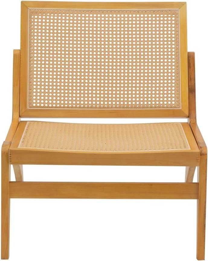 Rattan Accent Lounge Chair Natural Wood Frame Armchair for Living Room