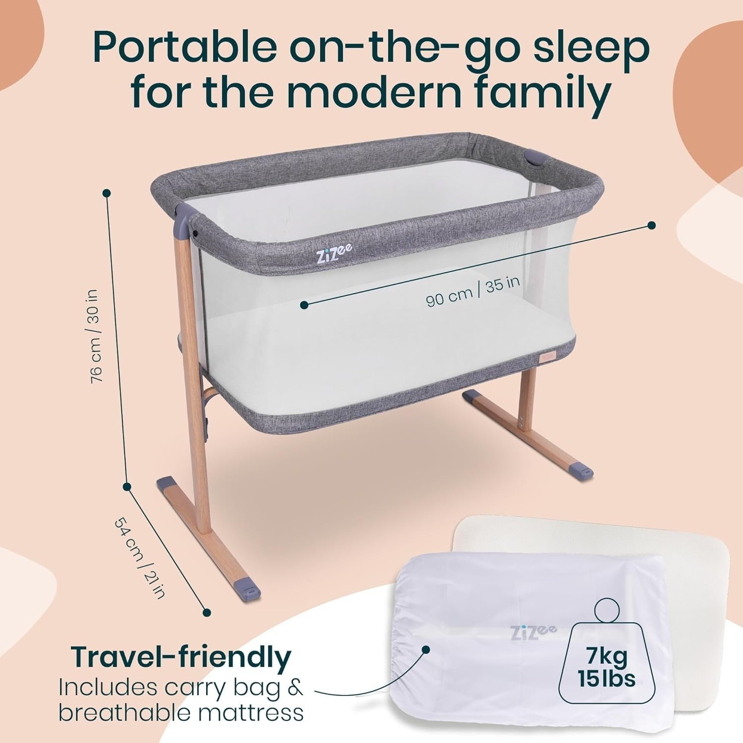 Rocking Baby Crib with Mesh Breathable Bassinet Travel Cot Wheels & Mattress
