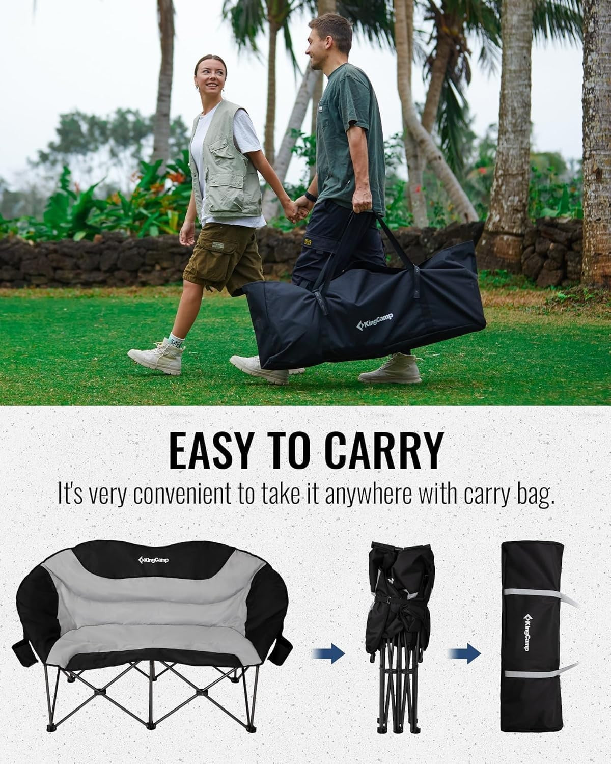 Folding Double Camping Chair Sofa 300kg Padded Armrest Cup Holder