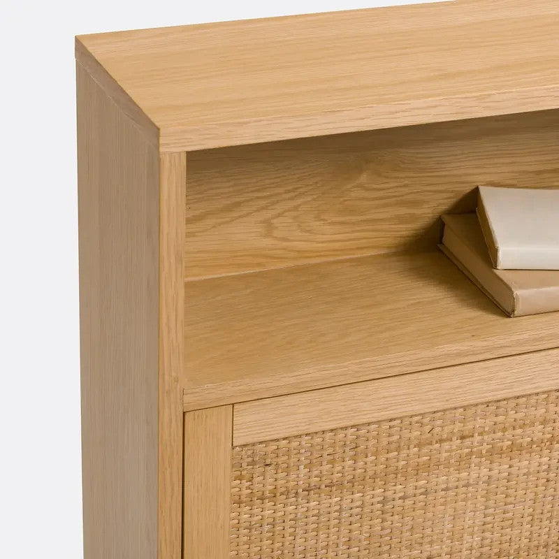 Oak Veneer Cane Wall Desk – 107cm Folding Compact Office Unit with Storage