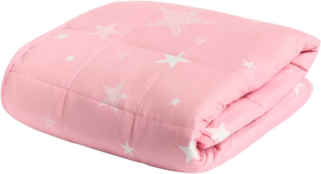 3kg Weighted Blanket, Blush Pink Star Teddy Fleece 100x150cm Calming Therapy