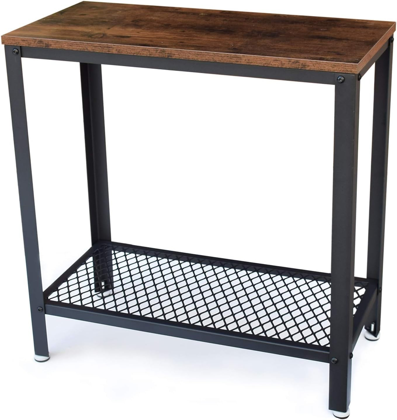 Rustic Narrow Hallway Console Table with Shelf – Slim Metal Frame, 2-Tier