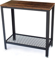 Rustic Narrow Hallway Console Table with Shelf – Slim Metal Frame, 2-Tier