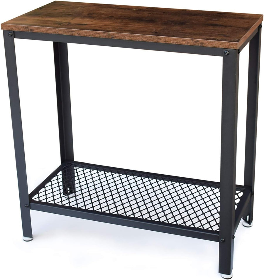 Rustic Narrow Hallway Console Table with Shelf – Slim Metal Frame, 2-Tier