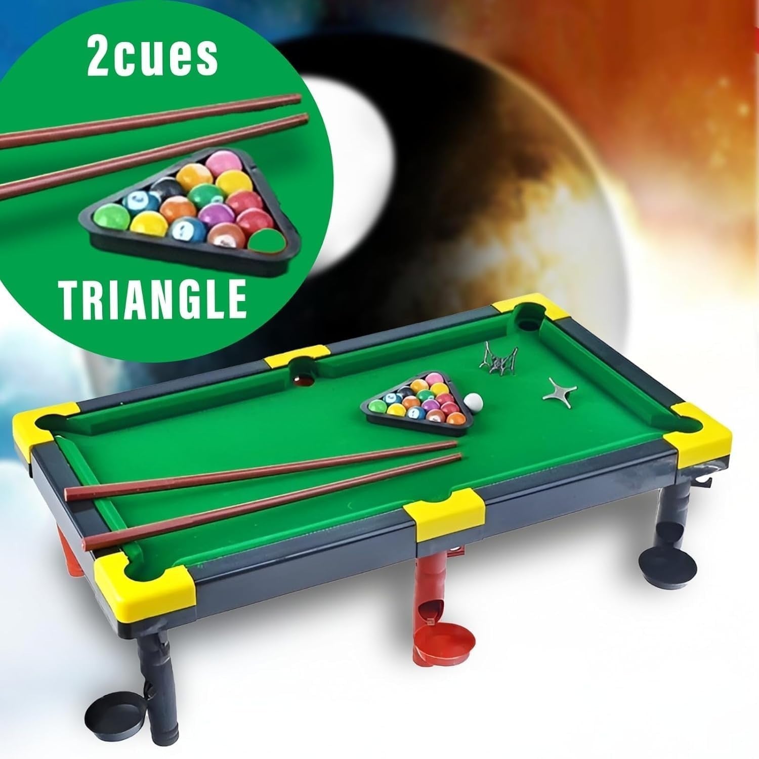 Kids Snooker Billiards Game Table Set Skill Building Compact Play Toy