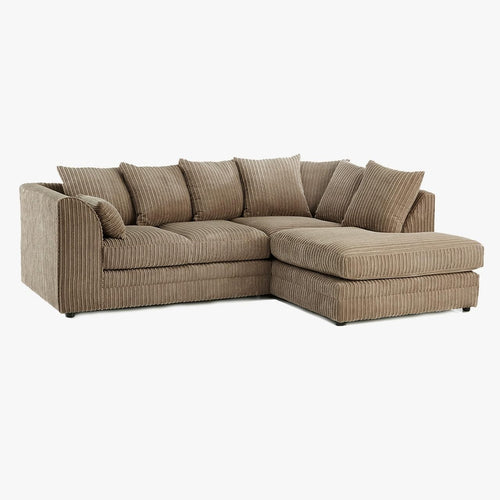 4 Seater Jumbo Cord L Shape Corner Sofa Mink Scatter Back Comfy Couch