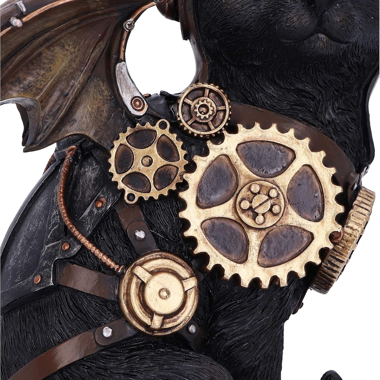 Steampunk Black Cat Figurine 22.7cm Winged Resin Statue Gothic Pilot Ornament