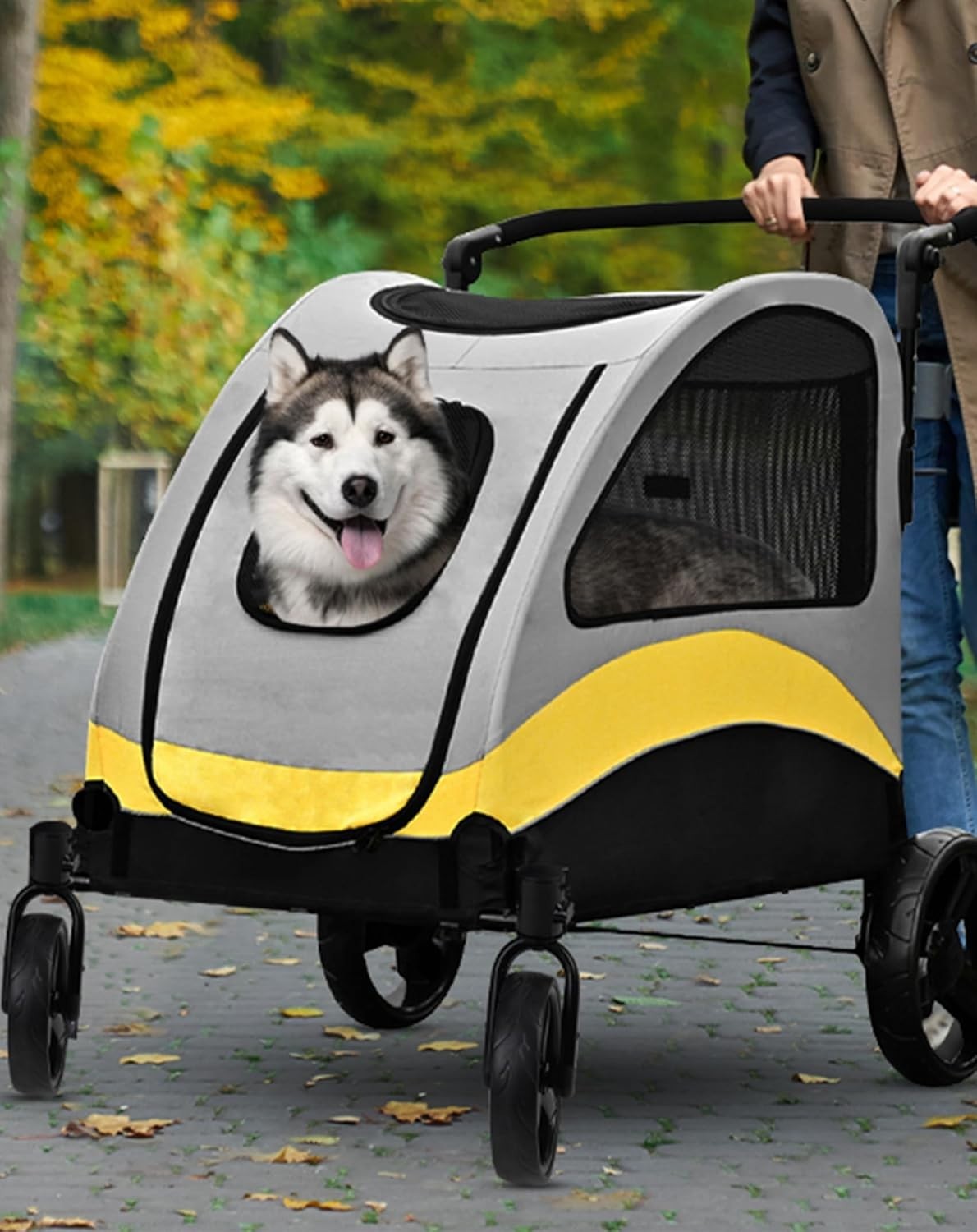 Extra Large Dog Stroller Heavy Duty Pet Buggy 55kg Foldable 4 Wheel