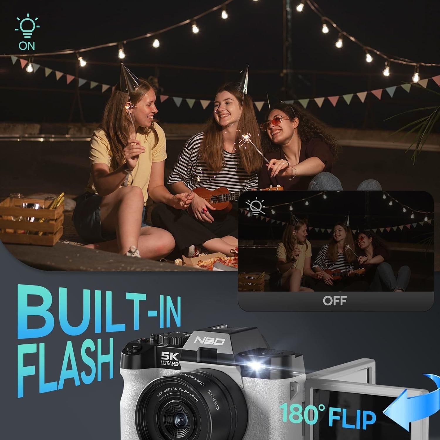5K 64MP Vlogging Camera WiFi Flip Screen 16X Zoom White Kit