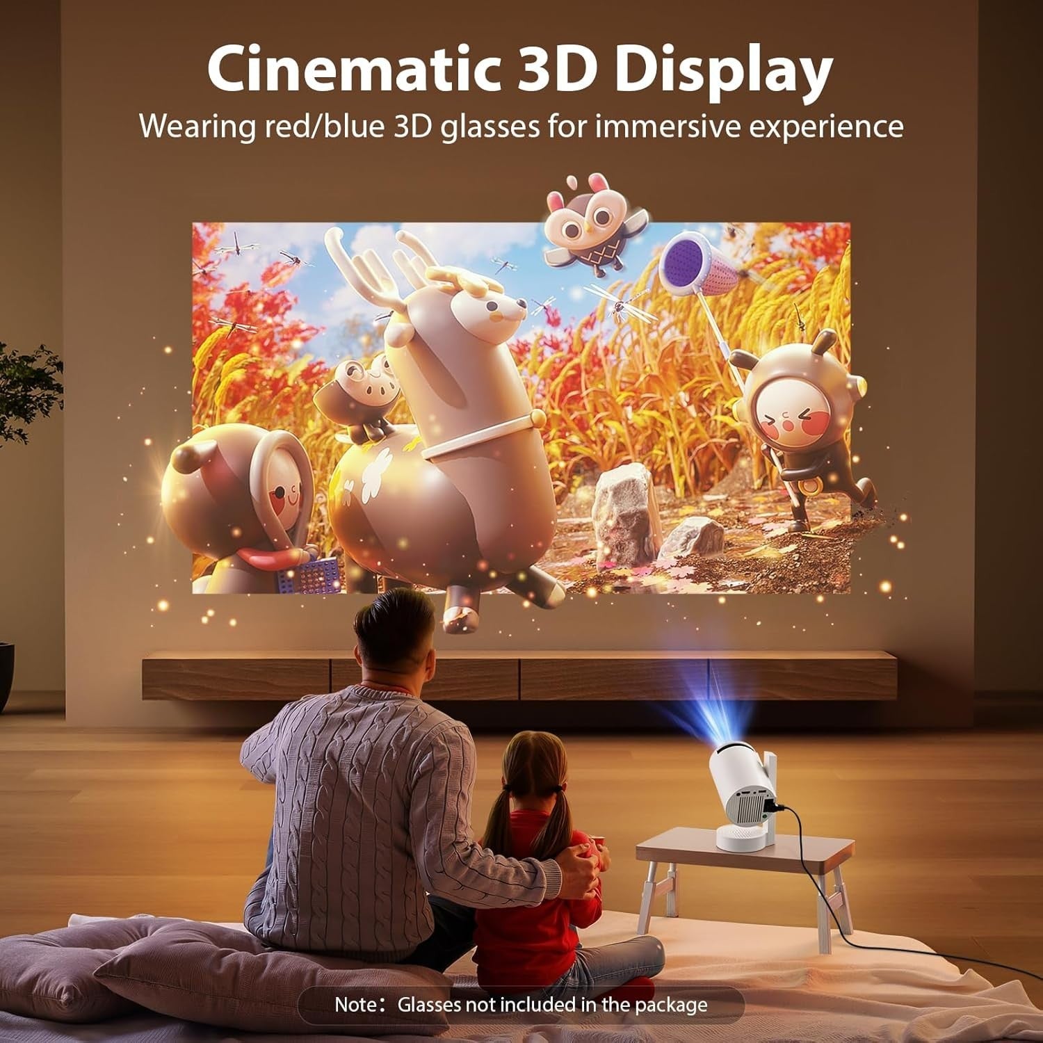 4K Smart Mini Projector 1080P Android 13 WiFi 6 360° Portable