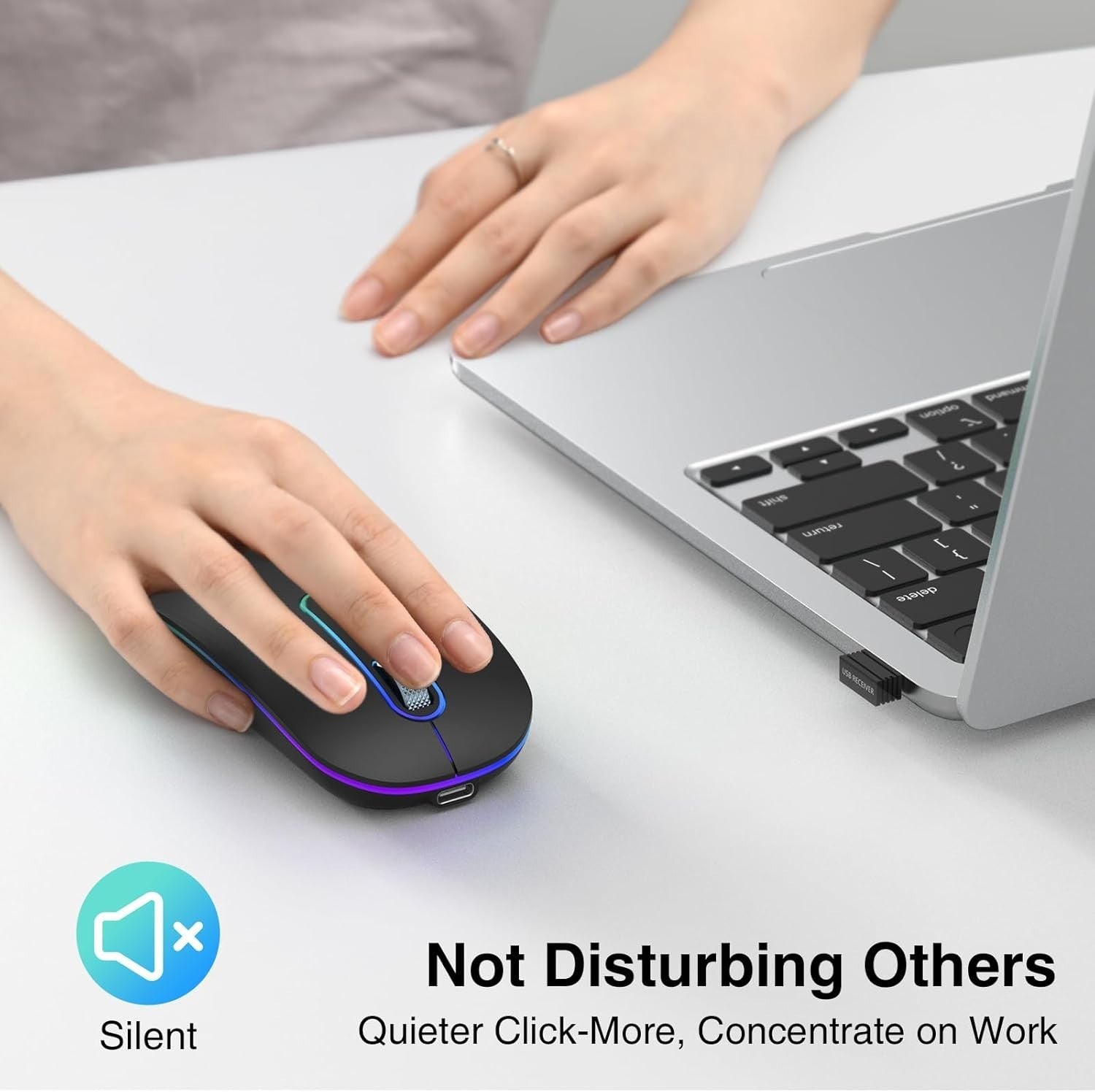 Slim Rechargeable Wireless Mouse Bluetooth 2.4G Silent Ergonomic 1600DPI
