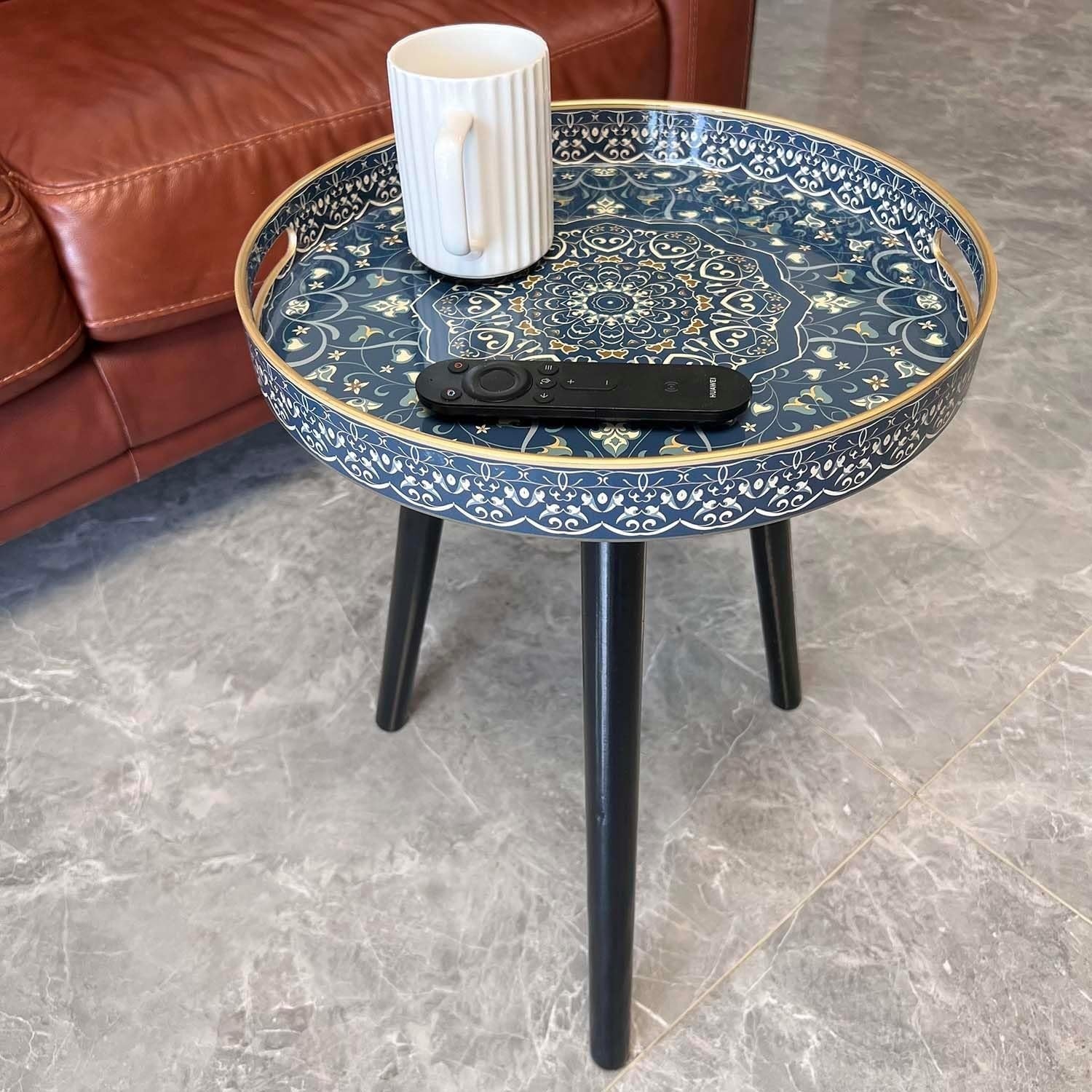 Round Outdoor Side Table with Detachable Legs – 50x38x38cm Blue Maze
