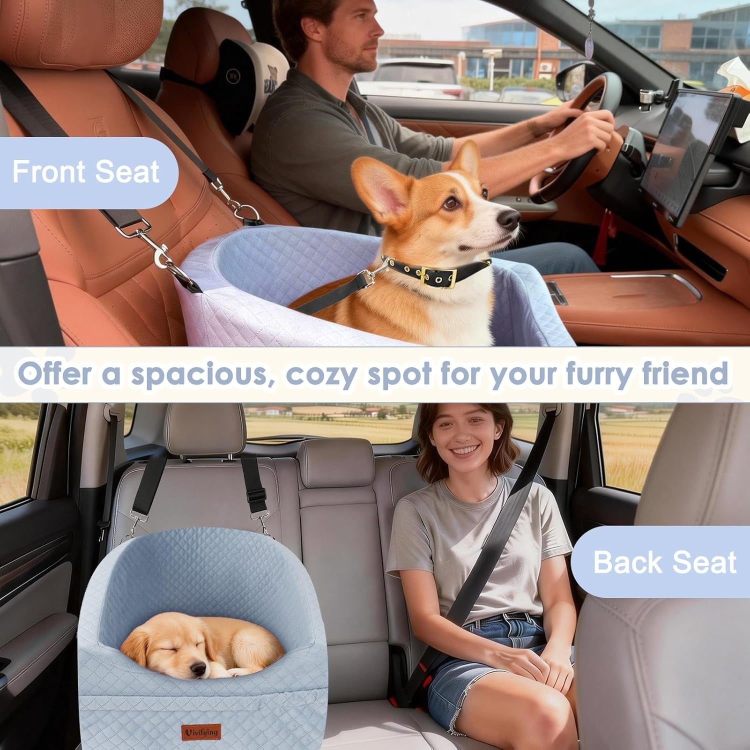 Memory Foam Dog Booster Car Seat Washable Travel Bed Grey Small Dogs