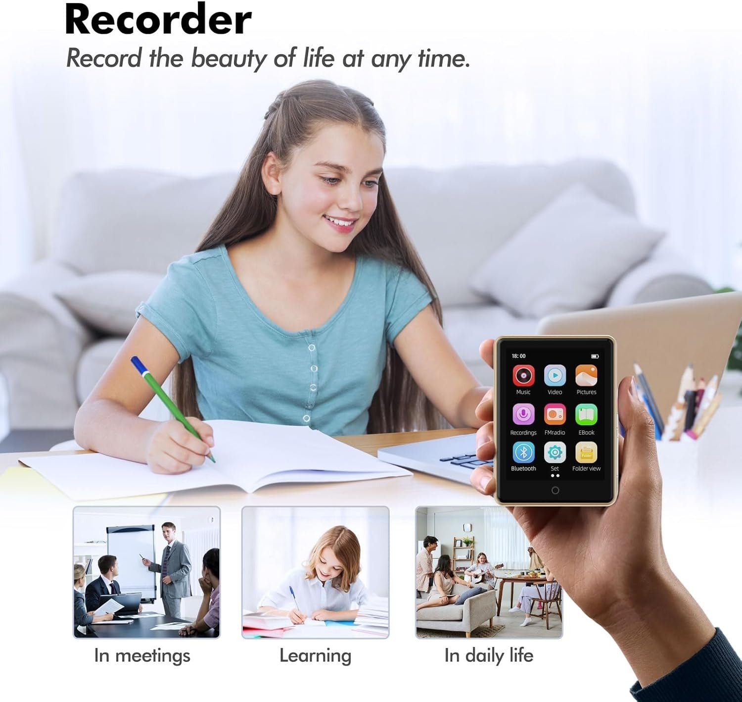 Bluetooth 5.3 64GB 2.8″ Touch MP3 Player for Kids Speaker & FM Radio 128 GB Card