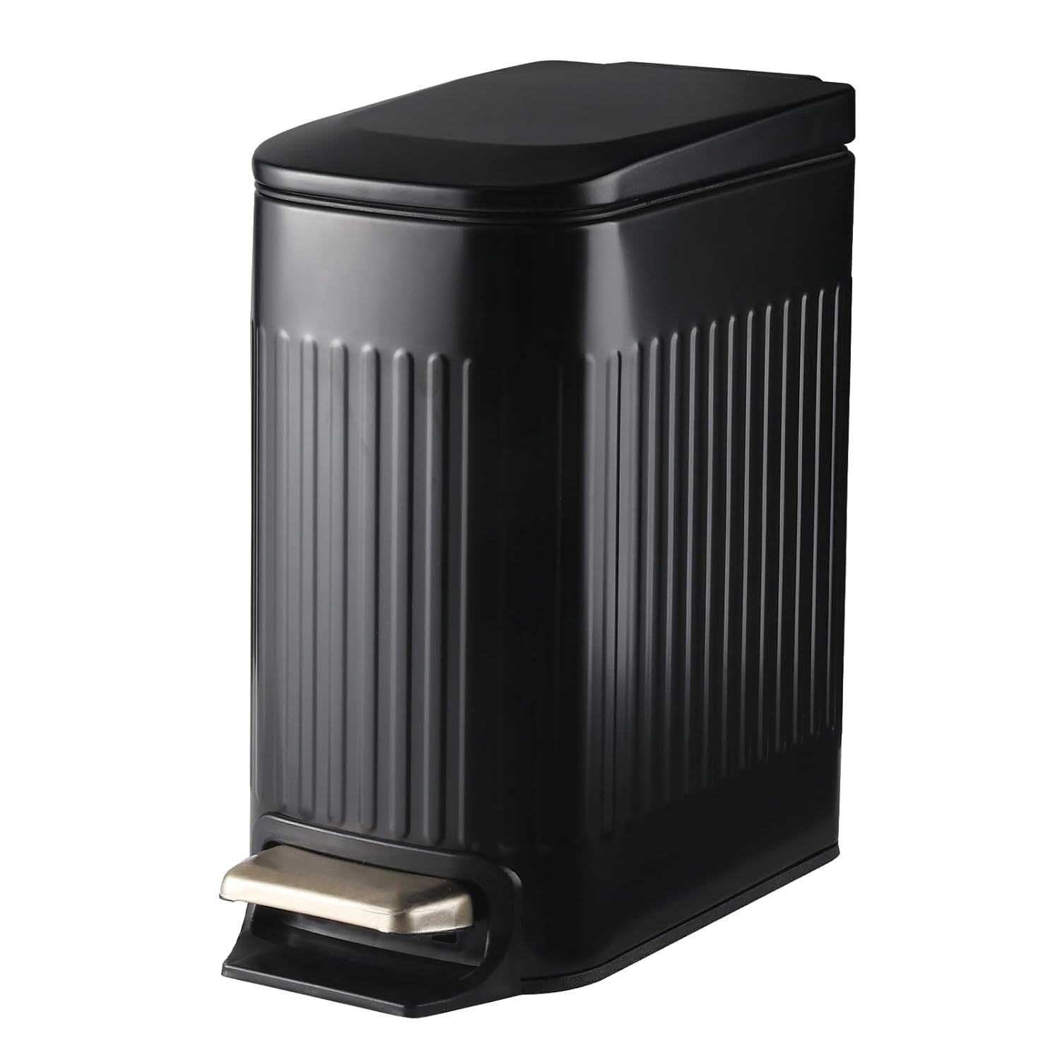 7L Slim Bathroom Pedal Bin Matt Black Stainless Steel Soft Close