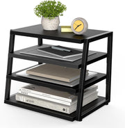 4 Tier Desk File Organizer A4 Paper Tray Wood Metal Office Shelf Black