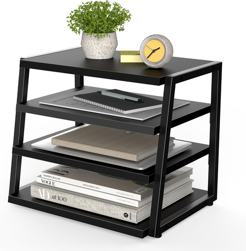4 Tier Desk File Organizer A4 Paper Tray Wood Metal Office Shelf Black