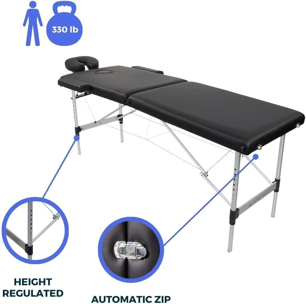 Portable Aluminium Massage Table Foldable Adjustable Therapy Spa Bed Black