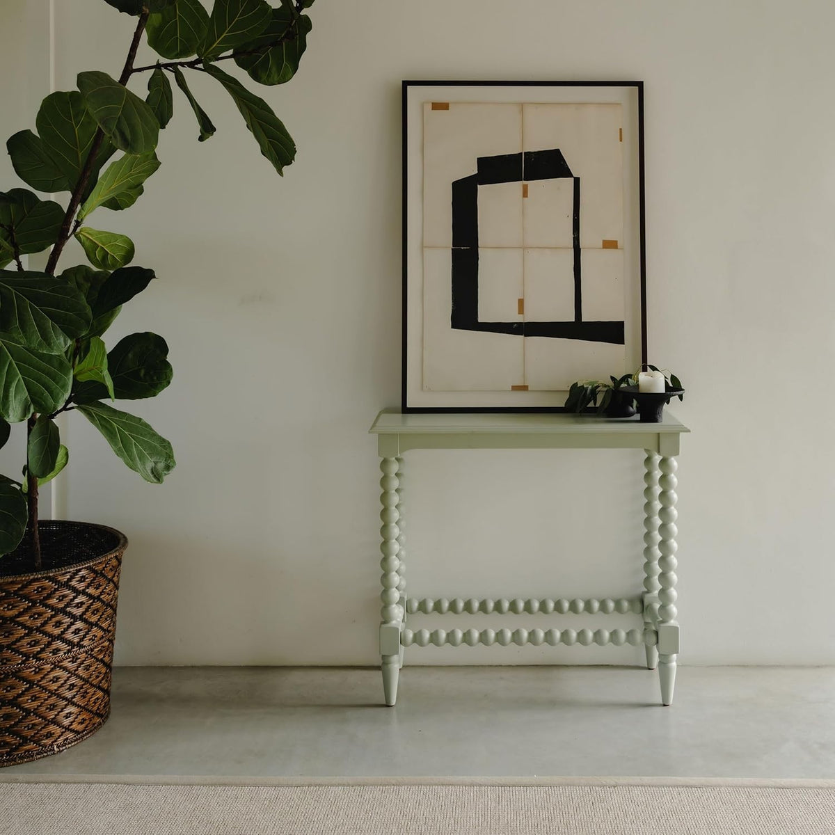 Slimline Hallway Console Table with Bobbin Legs, Pale Olive, Small 34x85x76cm