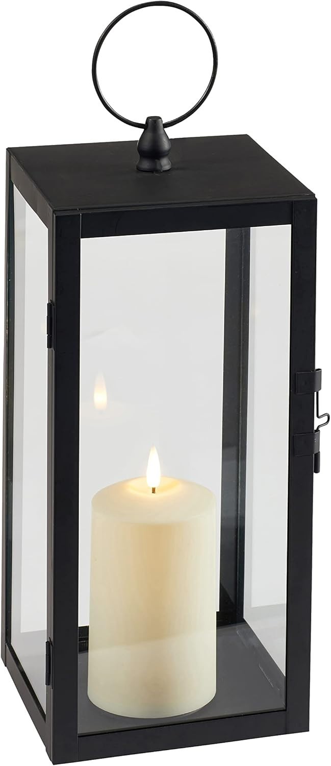 2 Pack Black Metal LED Candle Lanterns Outdoor