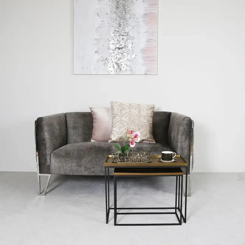Set of 2 Gold Nesting Tables Black Frame Modern Living Room Coffee Set