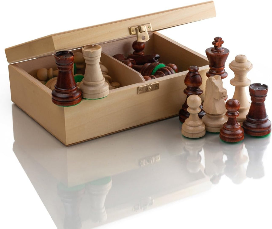 Staunton No.5 Weighted Wooden Chess Pieces Set with Natural Wood Storage Box