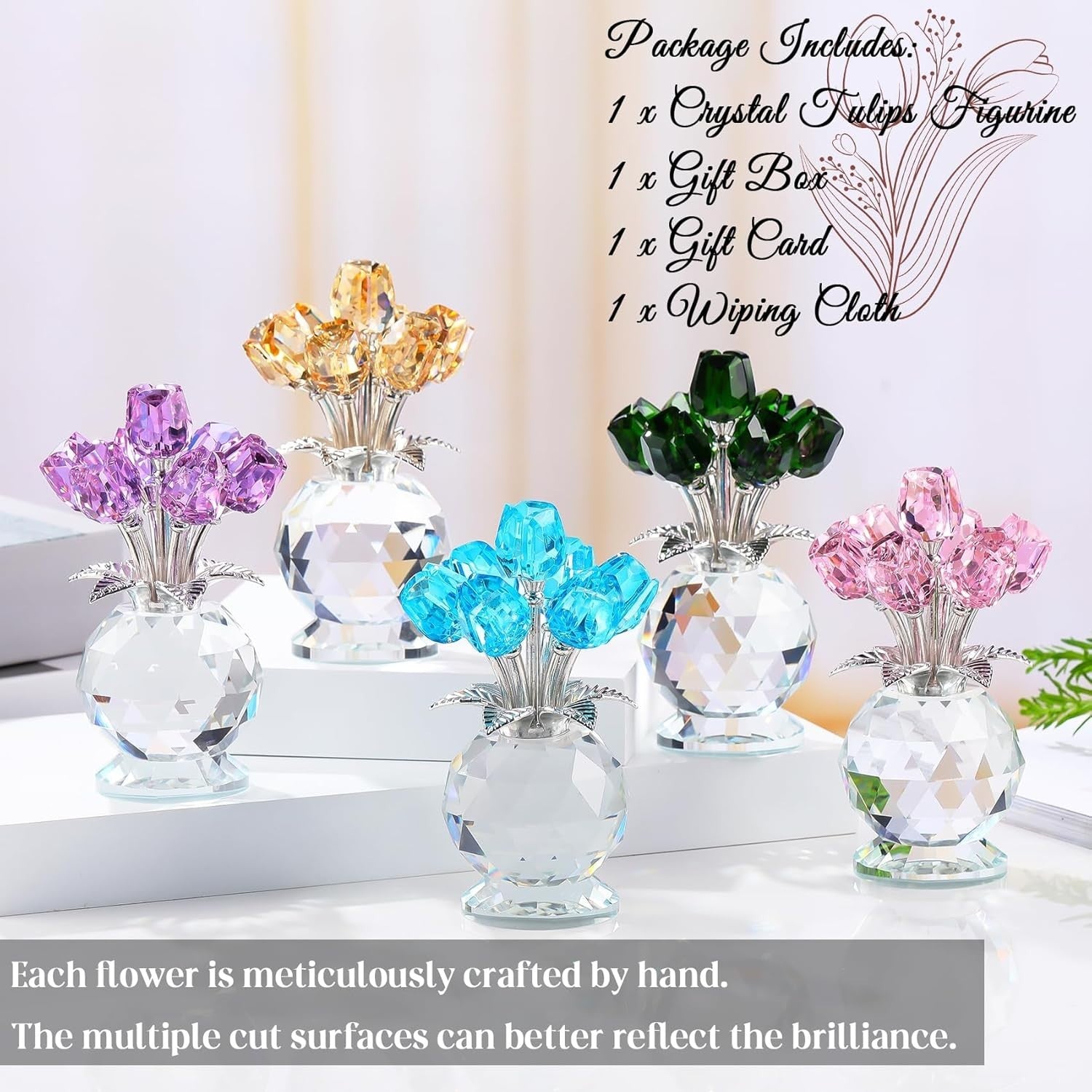 Purple Crystal Tulip Ornament – Luxury Glass Flower Bouquet Gift for Her Décor