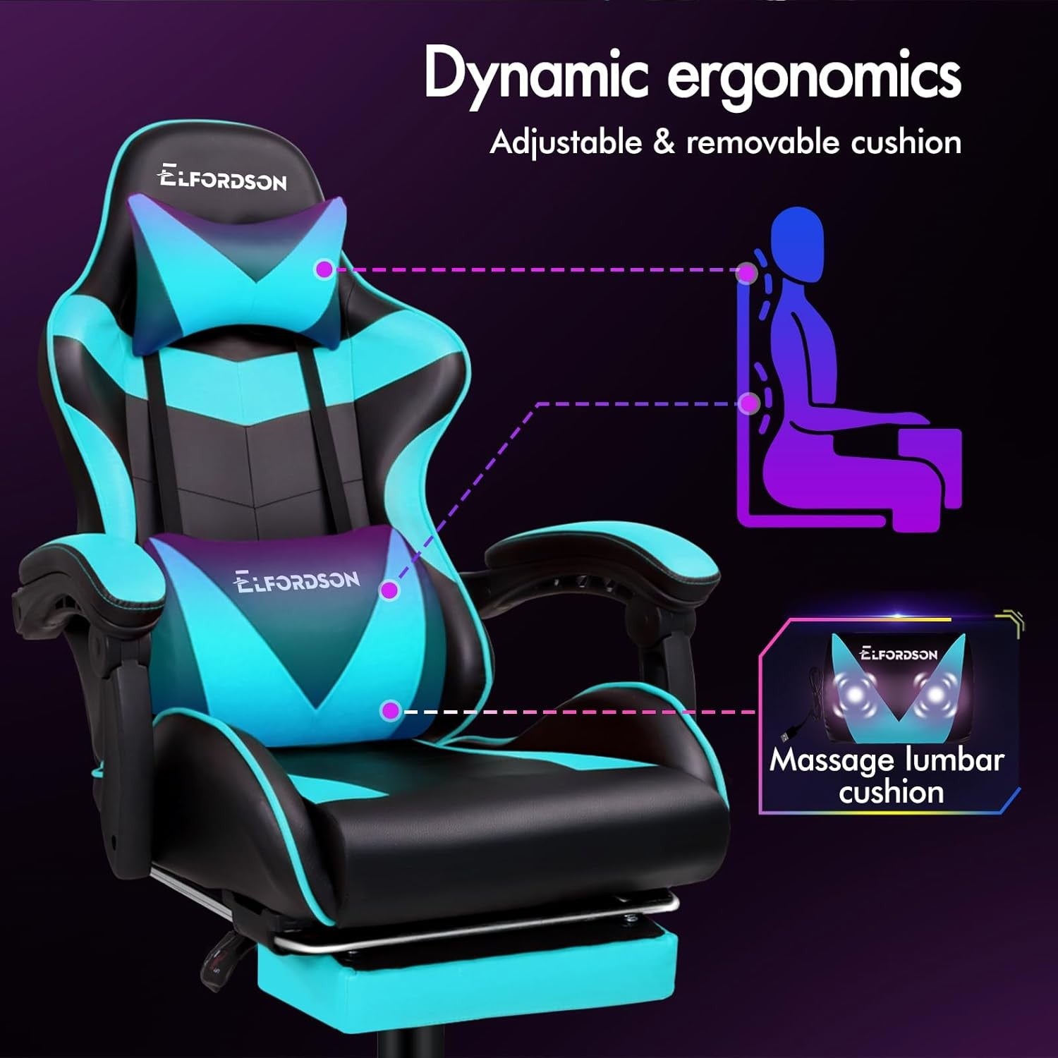 Massage Gaming Chair Recliner w/ Footrest 150° High Back PU