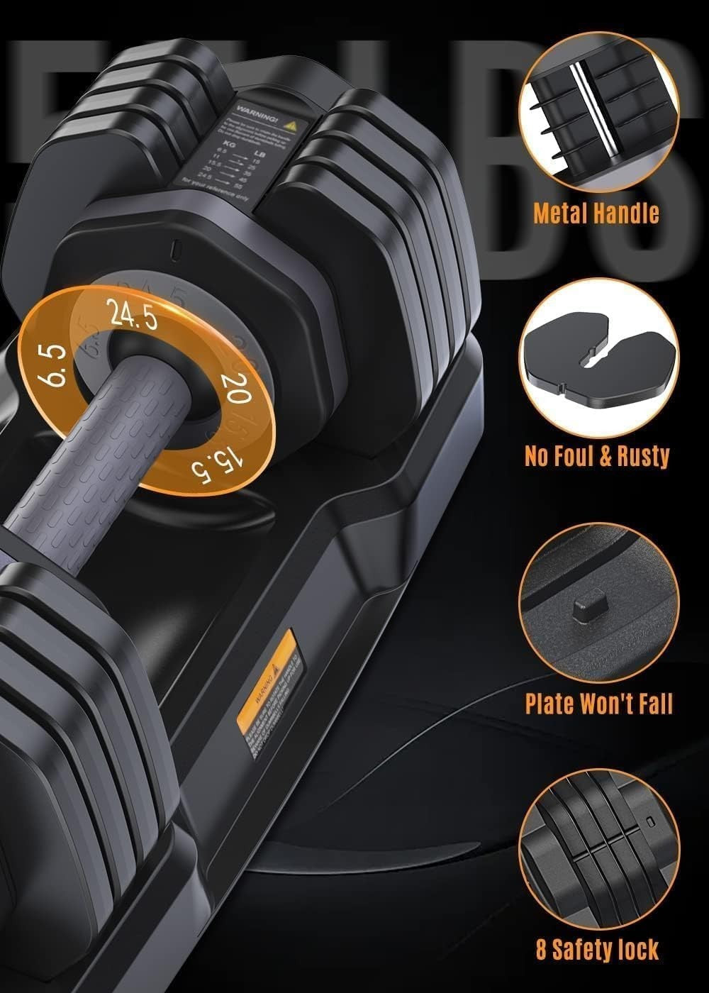 Adjustable Dumbbells Pair 6.5kg–24.5kg Quick Change Space Saving Home Gym