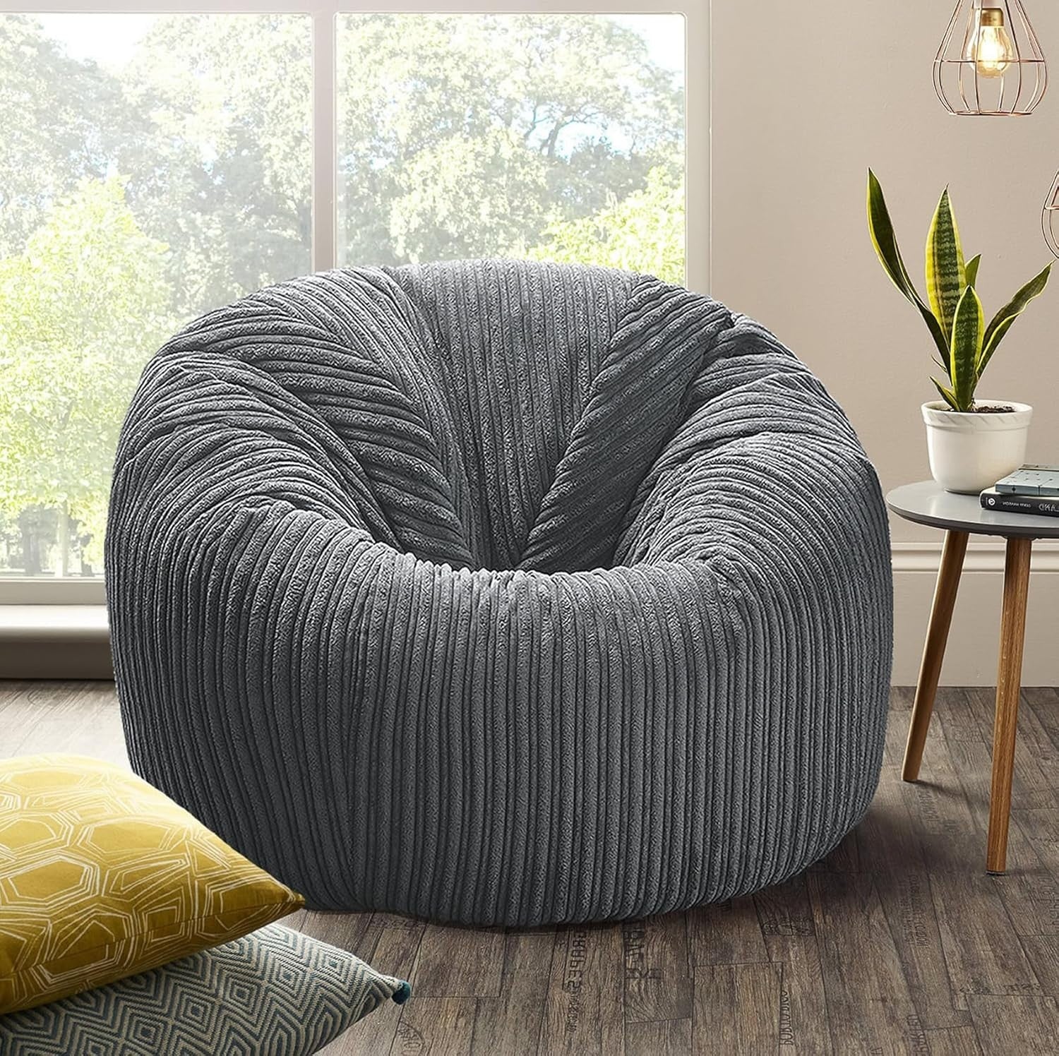 XXL Mustard Cord Bean Bag Chair Adult Sofa Floor Seat Gaming Lounge Filled